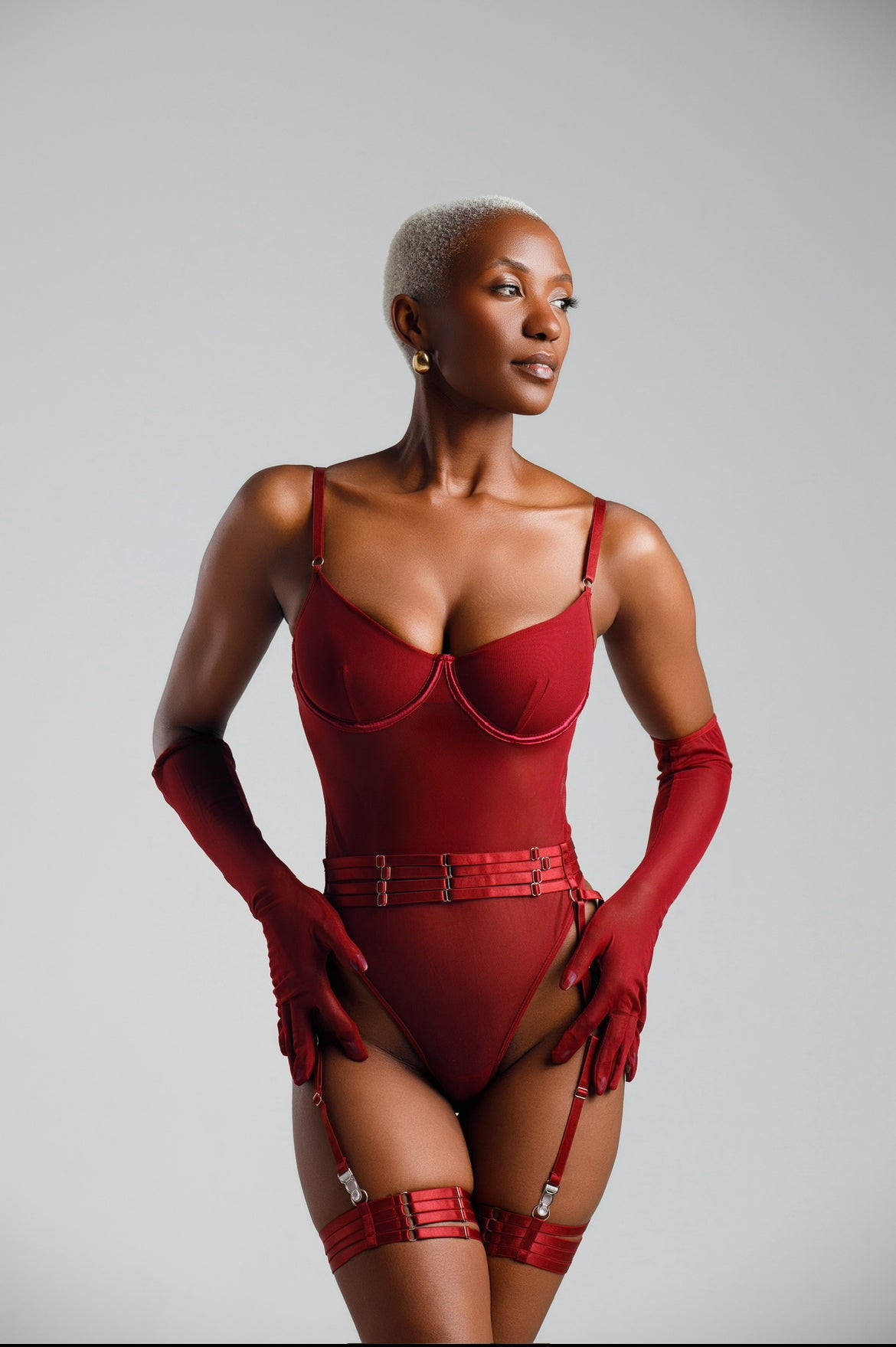 Rouge Night Deep Red Bodysuit And Garter Set - Preorder Seductive Lingerie